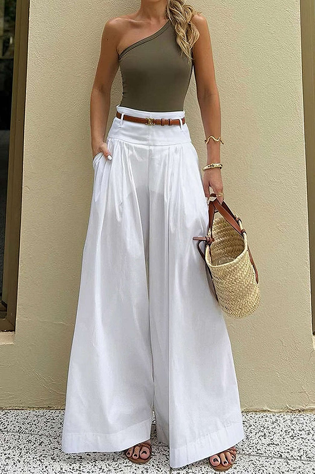 Pantalon palazzo blanc élégant soleil
