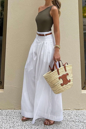 Pantalon palazzo taille haute blanc nuage