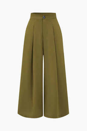 Pantalon palazzo kaki taille haute plissé - harmonie