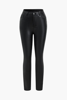 Pantalon similicuir noir ajusté élégant doux
