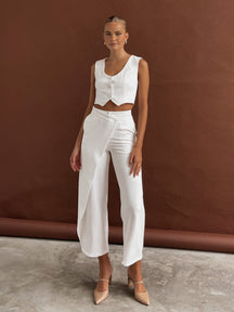 Pantalon élégant blanc style légèreté