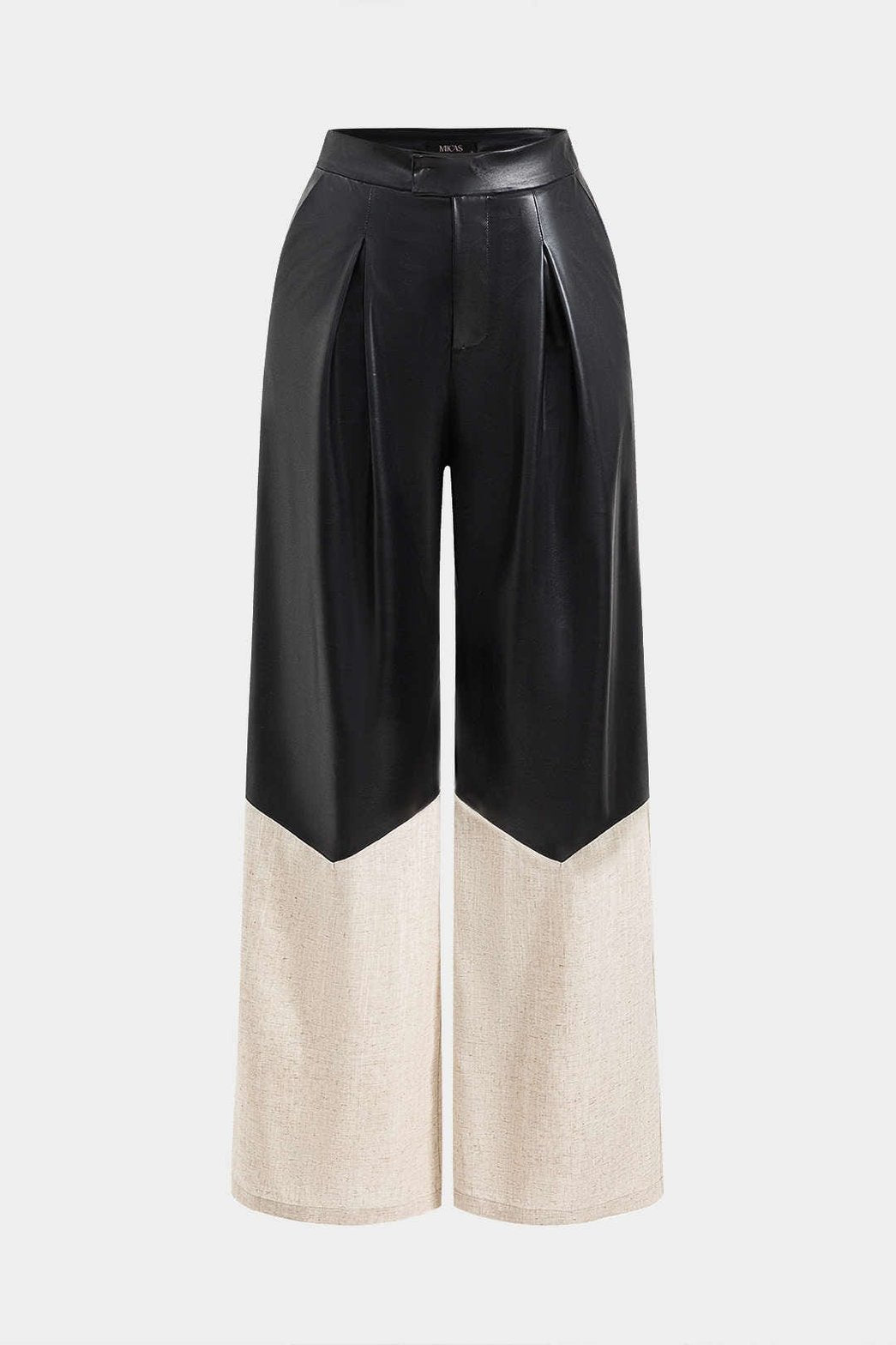 Pantalon bimatière noir et beige vue de face soleil