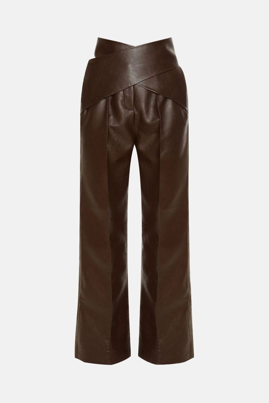 Pantalon taille haute en similicuir marron design croisé étoile