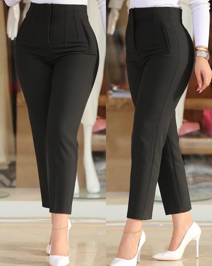 Pantalon taille haute noir élégant harmonie