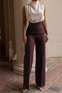 Pantalon taille haute élégant bordeaux harmonie