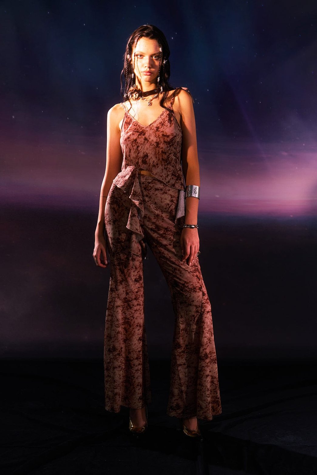 Pantalon évasé tie-dye vue de face zephyr