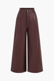 Pantalon large en cuir végétal marron étoile