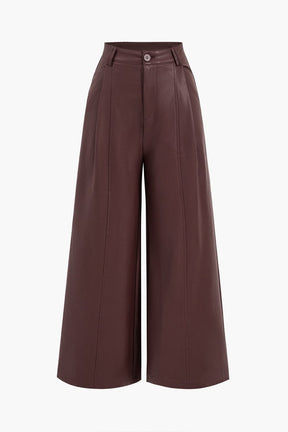 Pantalon large en cuir végétal marron étoile