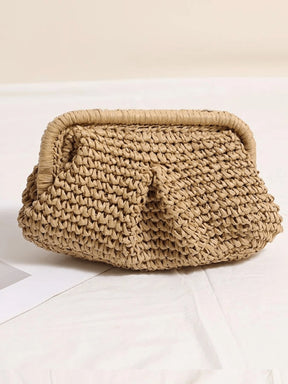Pochette tressée en paille beige vue détaillée été
