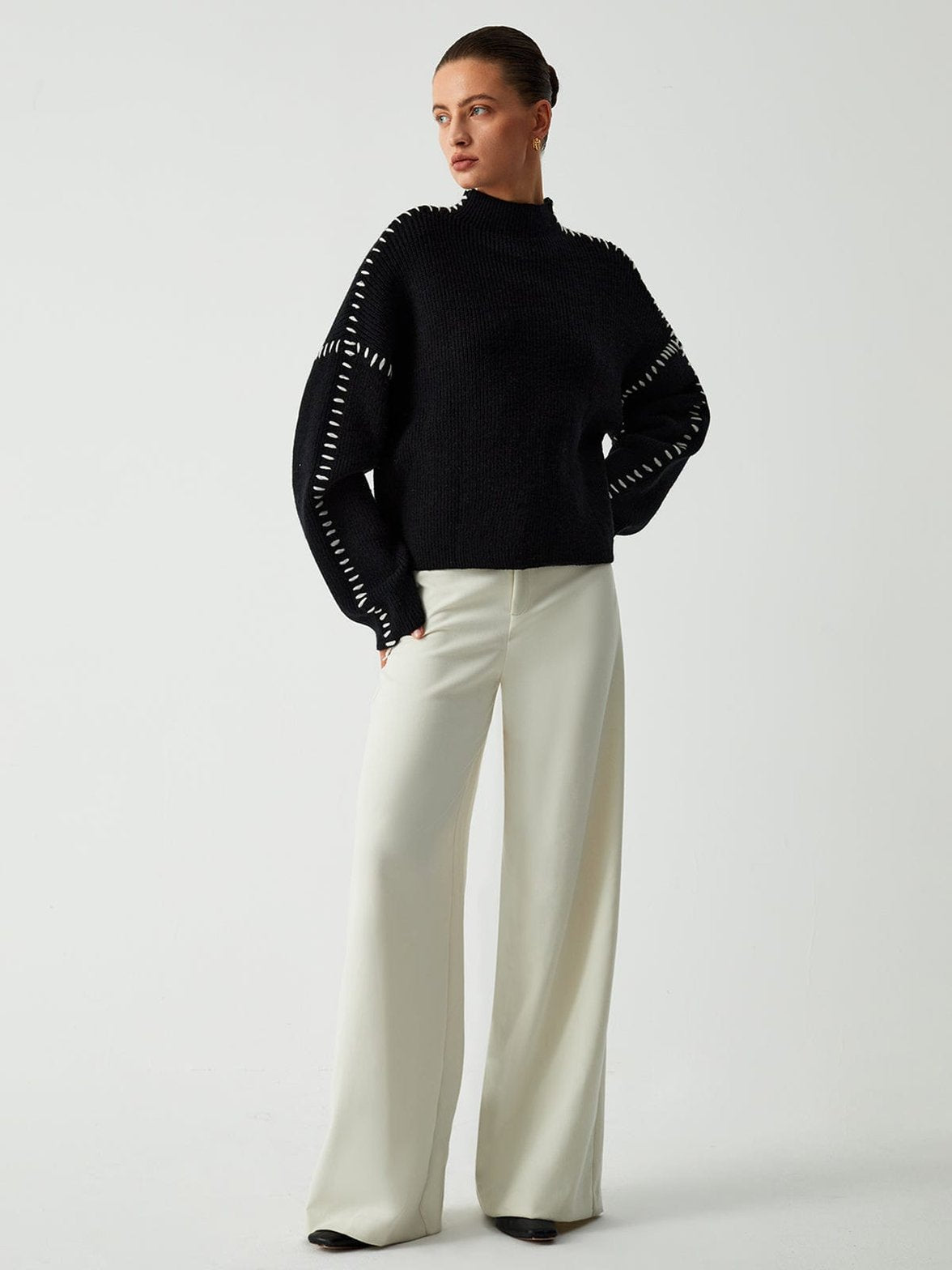 Pull col roulé porté casual zen