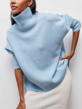 Pull col roulé bleu ciel coupe oversize douceur