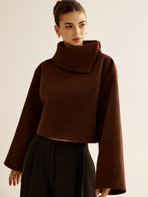Pull marron col roulé tweed élégant douceur
