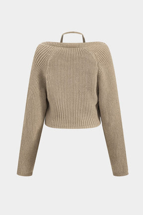 Pull beige col halter croisé vue de dos nuage