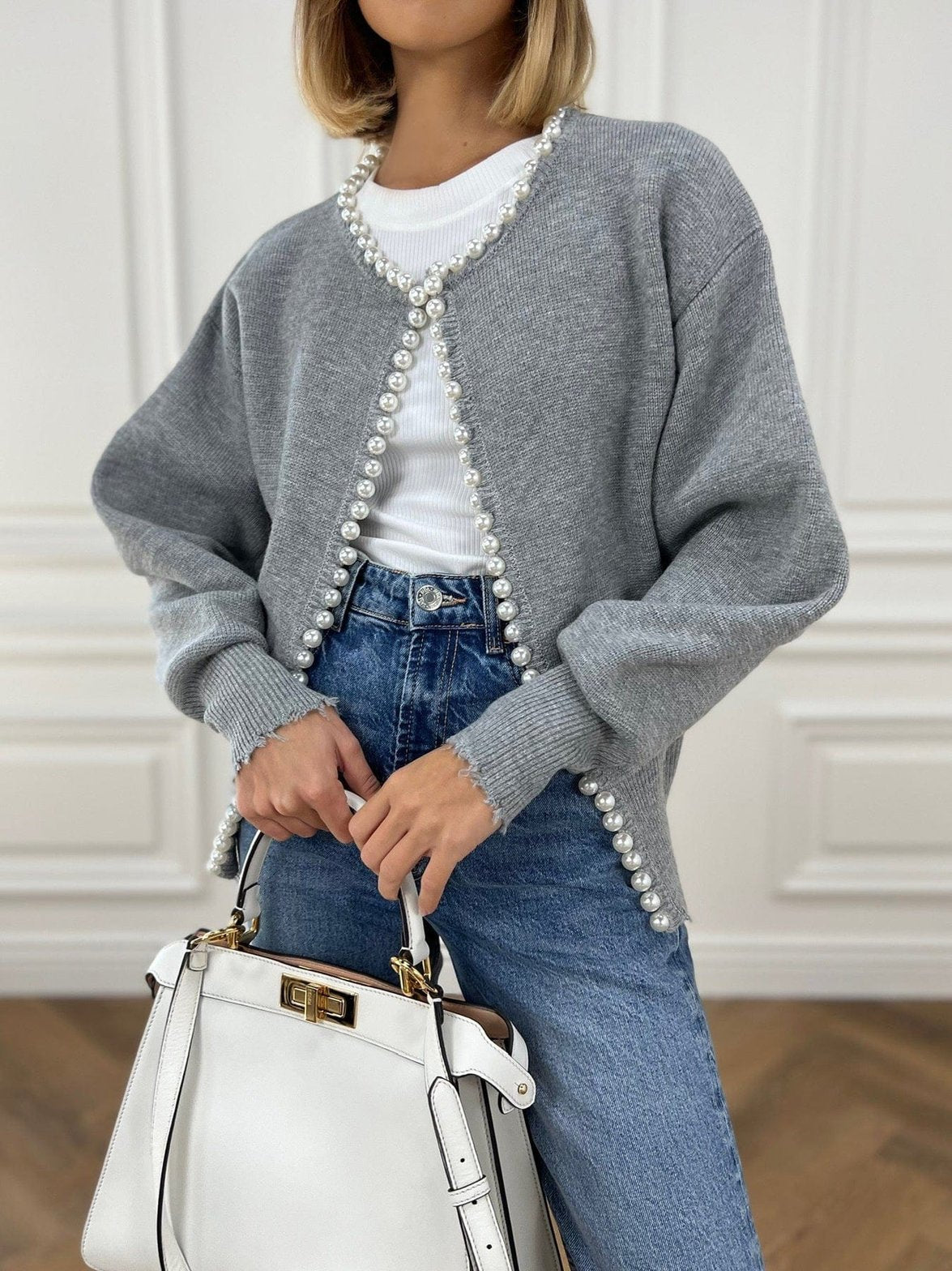 Pull Élégant en Tricot avec Perles