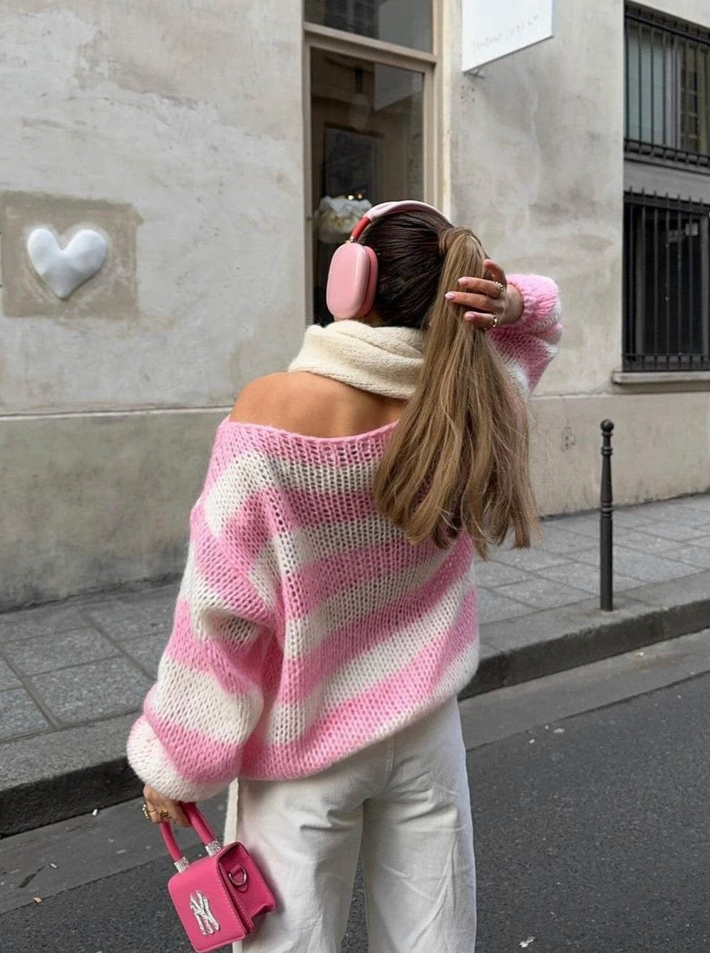 Pull Oversize Rayé Marine & Blanc