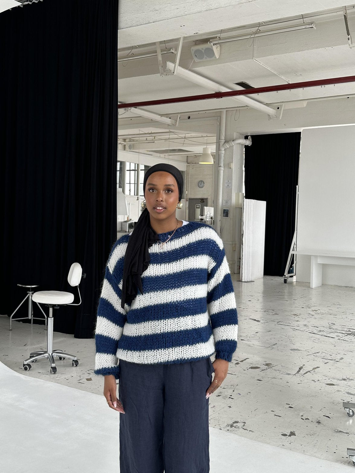 Pull Oversize Rayé Marine & Blanc