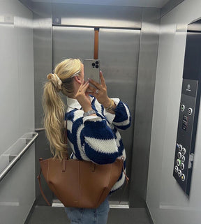 Pull Oversize Rayé Marine & Blanc