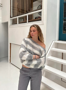 Pull Oversize Rayé Marine & Blanc