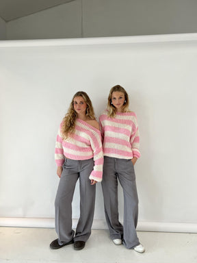 Pull Oversize Rayé Marine & Blanc