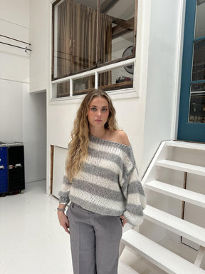 Pull Oversize Rayé Marine & Blanc