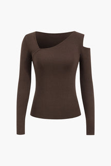 Pull tricot asymétrique marron col V papillon