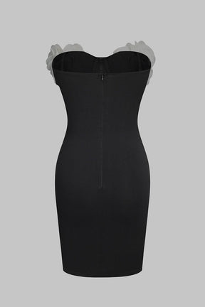 Robe bustier moulante fleurs 3D élégance