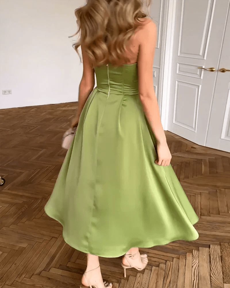 Vue de profil robe bustier élégante kiwi