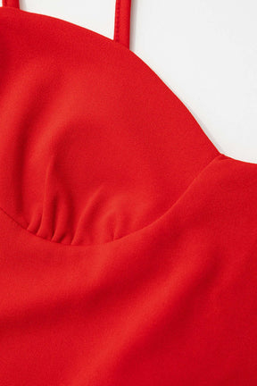 Robe bustier rouge soirée perle