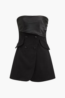 Robe bustier noire satinée vue de face - Étoile