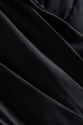 Robe bustier noire satinée détail poches - Cristal
