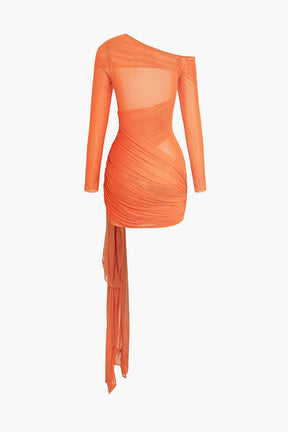 Robe courte mesh froncée orange étoile