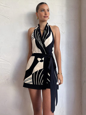Robe cache-cœur noir et blanc élégante zéphyr