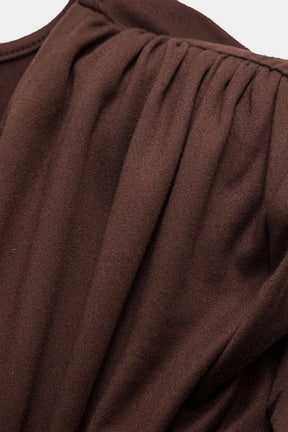 Robe courte drapée marron vue de dos soie