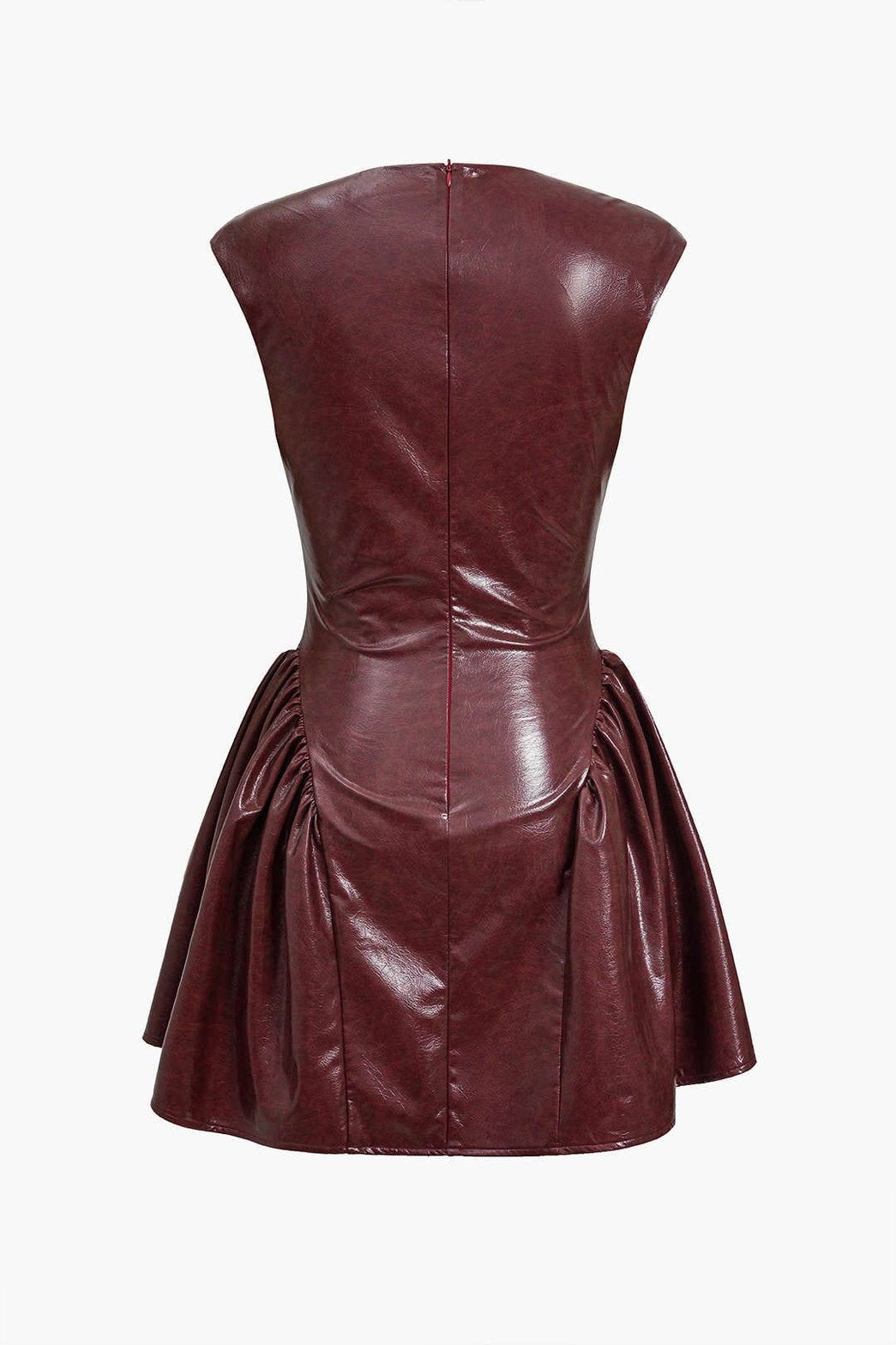 Robe simili cuir bordeaux vue de dos soleil