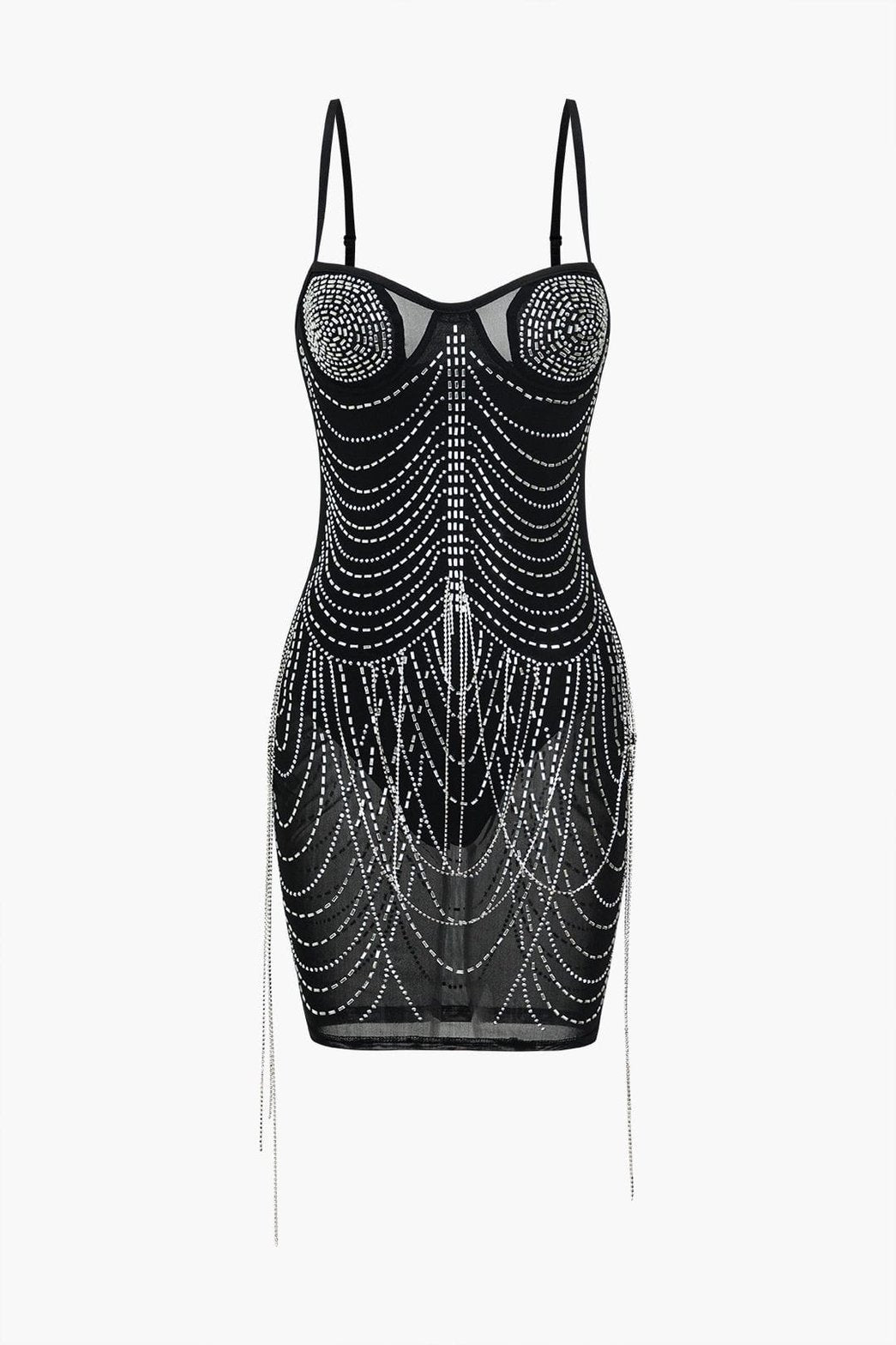 Robe courte à franges scintillantes vue de dos cristal