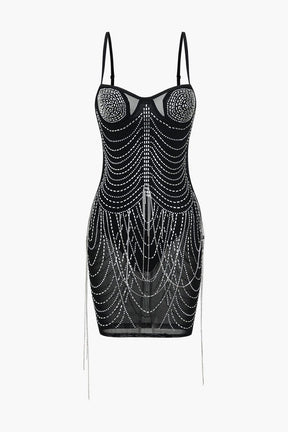 Robe courte à franges scintillantes vue de dos cristal