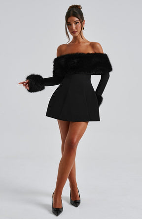 Mini robe de soirée fourrure cosmos
