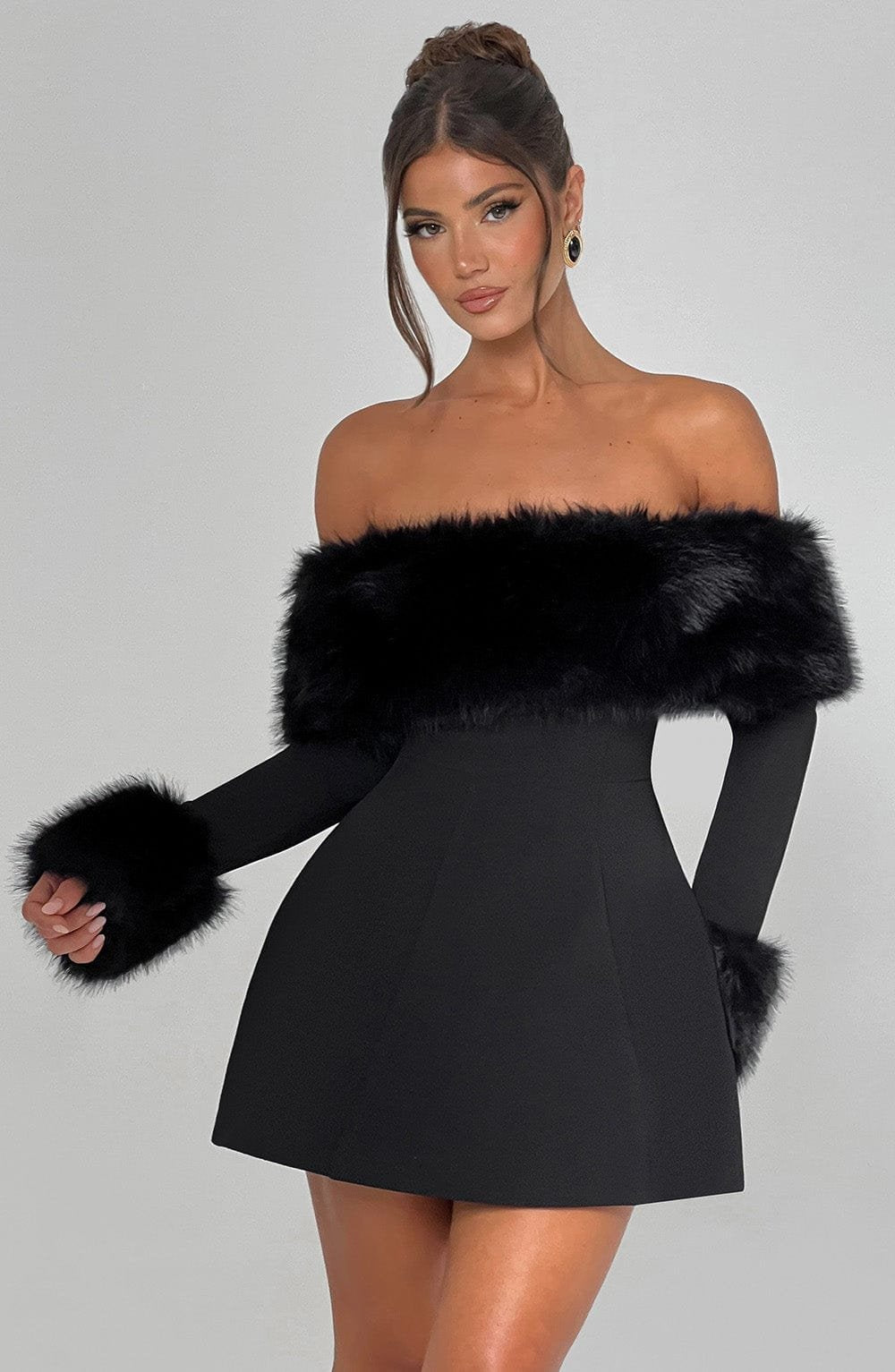 Robe cocktail avec manches fourrées luna