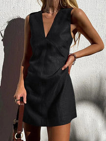 Robe courte lin rouge brique élégance