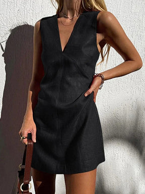 Robe courte lin rouge brique élégance