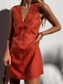 Robe lin décontractée rouge brique soleil