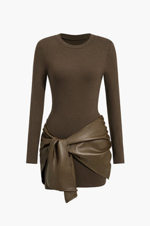 Robe Courte Simili-Cuir Col Rond