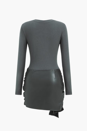 Robe Courte Simili-Cuir Col Rond