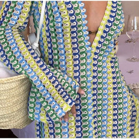 Robe longue motif géométrique fleur