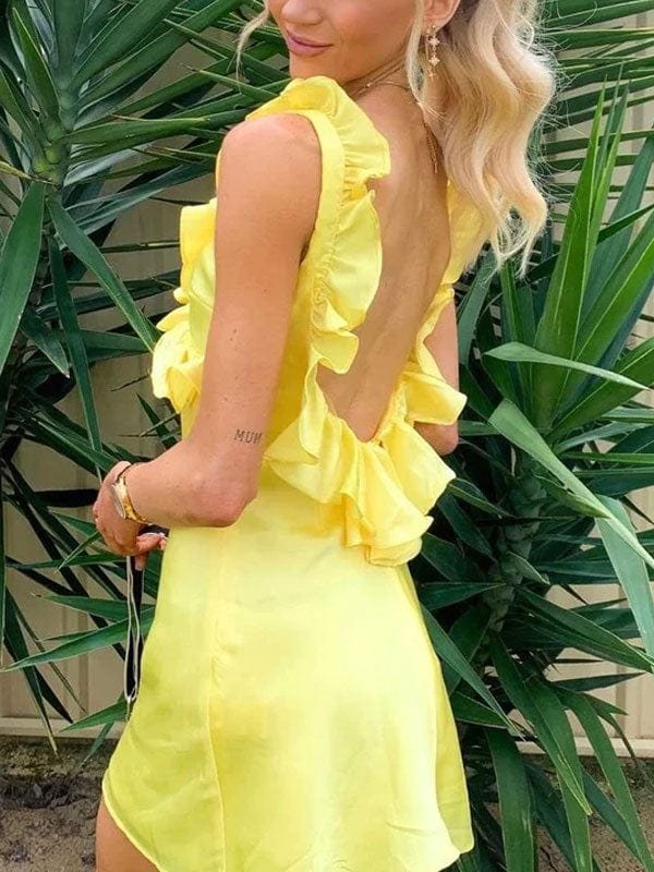 Robe jaune à volants vue de dos solstice