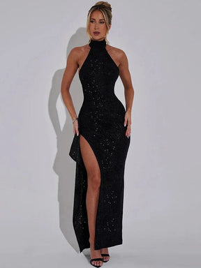 Robe de soirée fendue glamour lune