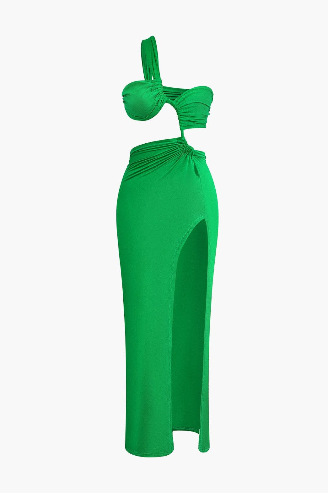 Robe de soirée fendue verte émeraude satin
