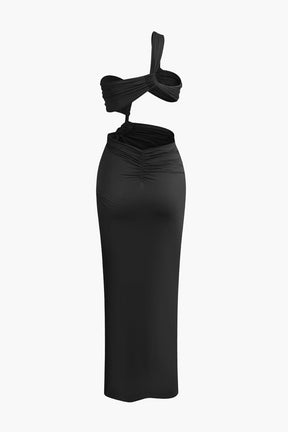 Robe longue fendue verte émeraude velours