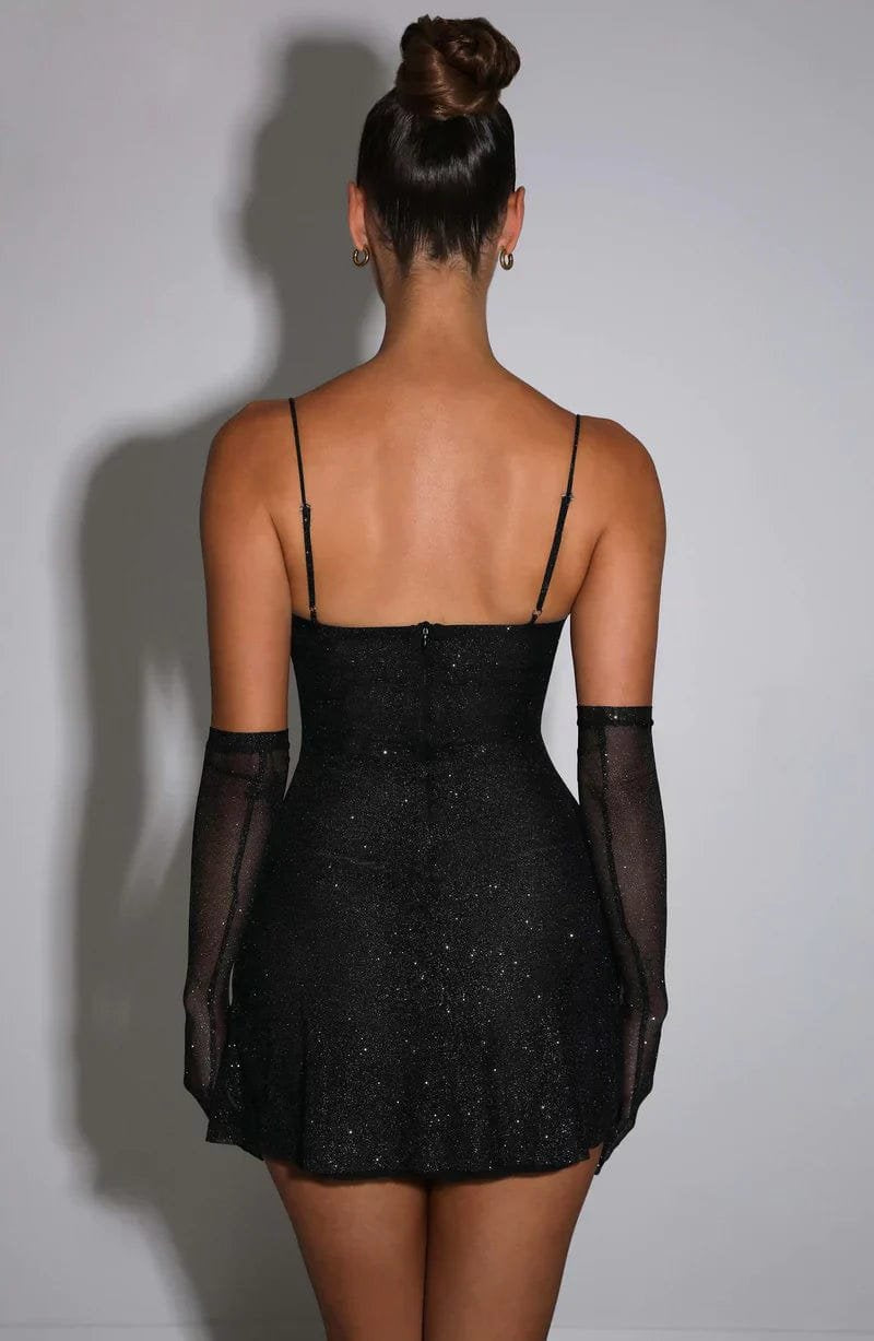 Robe cocktail pailletée vue côté lumière