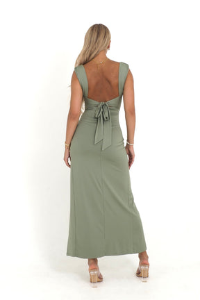 Robe fendue kaki détail vague